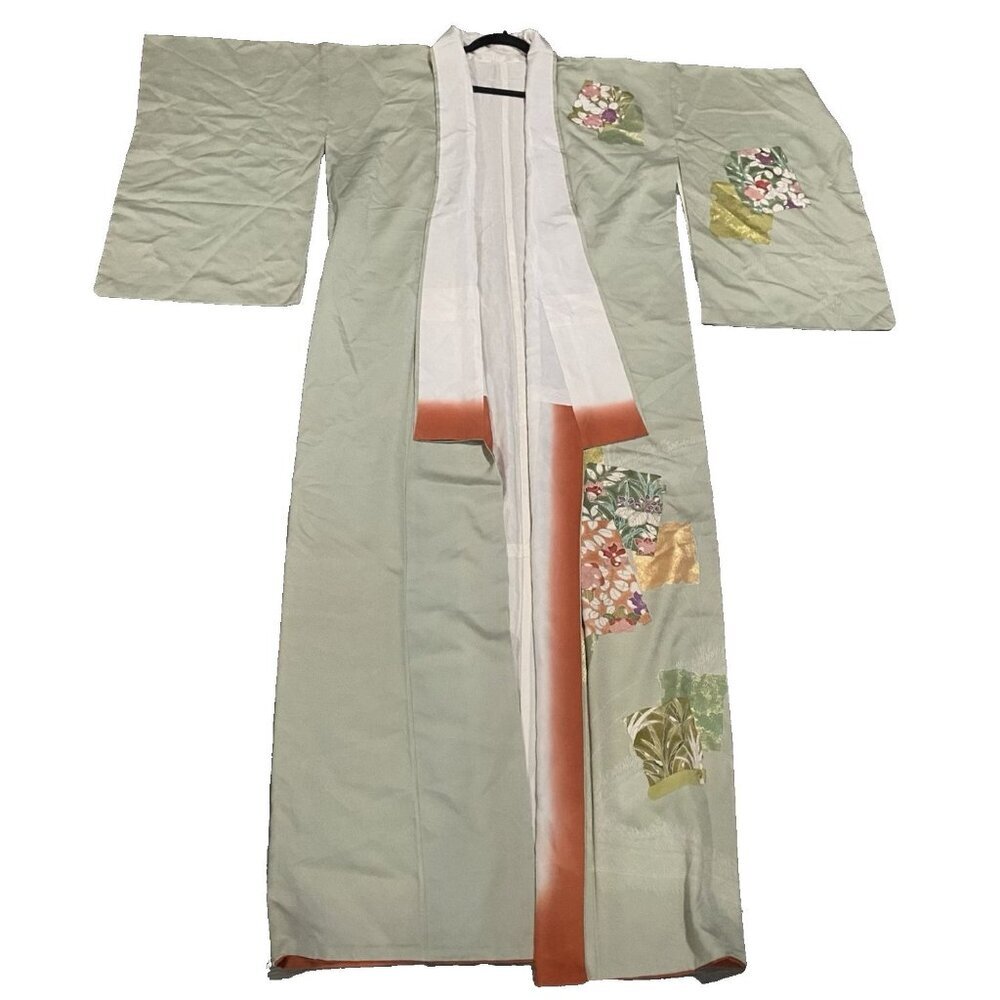 Vtg JAPANESE Kimono Haori Women One Size Multicolor Traditional Loungewear 16-10
